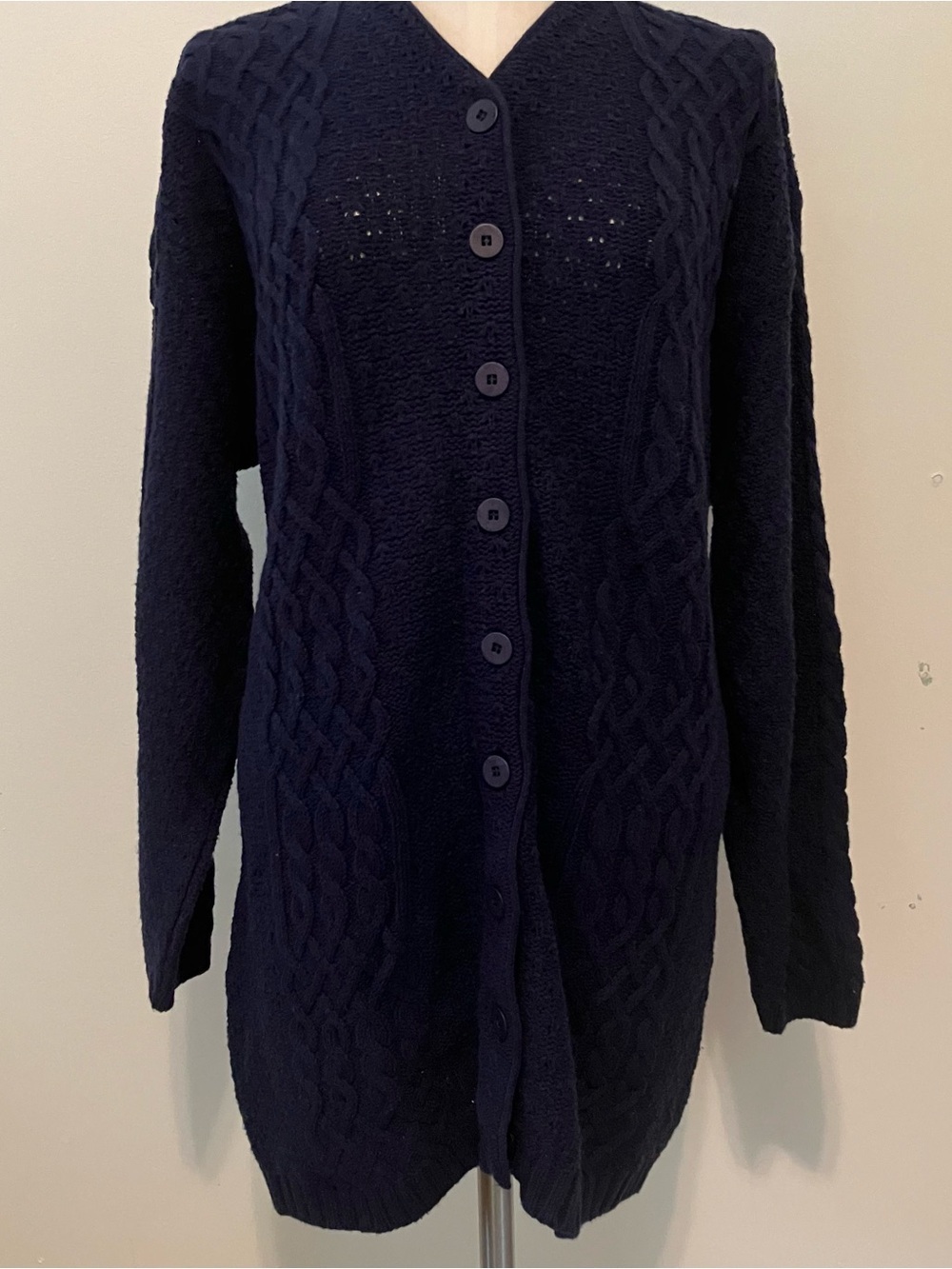 VTG 90s Northern Reflections Women’s Cable Cardigan Navy Long Button M Nautical